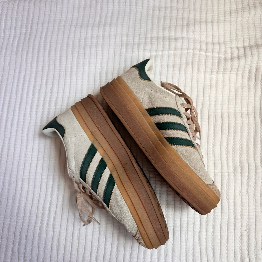 Adidas Gazelle Bold Cream and Green Sneakers